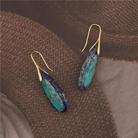 Emperor Stone Teardrop Earrings – Dazzling Natural Stone, Lightweight - Picture 4 of 5